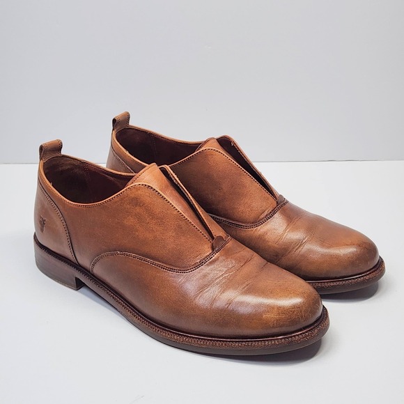 Frye Shoes - FRYE Slip On Leather Loafers Oxfords Shoes Womens 9.5 M Cognac Brown